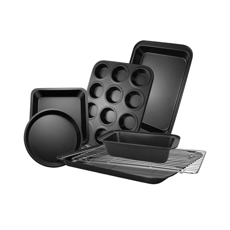 Itopfox Nonstick Bakeware Set, 7-Piece Carbon Steel Baking Pans with Cooling Rack, Stackable Design, Perfect for Cakes, Muffins, Pizza and More