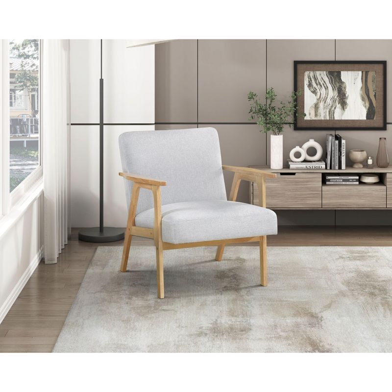 Sapphtopaz 1pc Accent Chair with Solid Rubberwood Frame Lounge Chair Living Room Chair Comfy Chair Home Furniture for Living Room, Gray,Natural