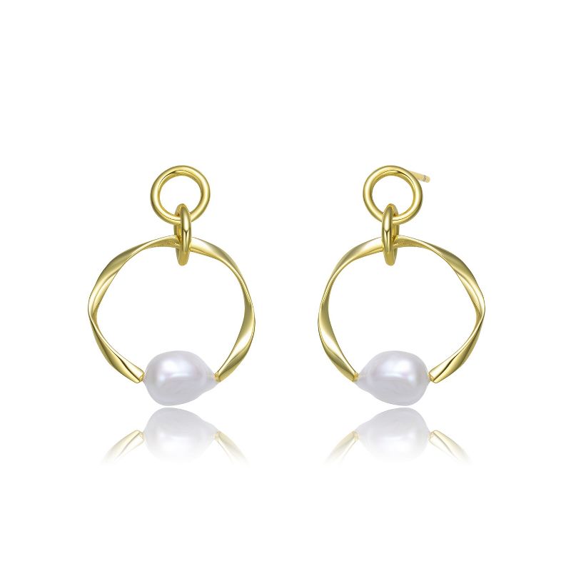 Guili Sterling Silver 14K Gold Plated Round Dangling Earrings with Freshwater Pearls, combining timeless appeal and modern styles.