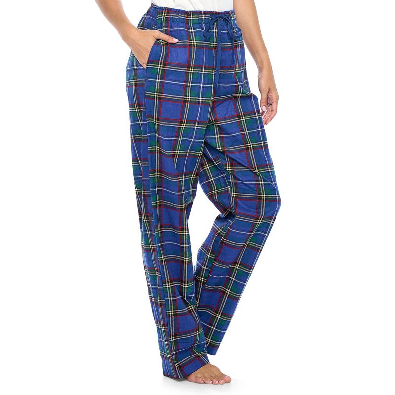 Casual Nights Women's Flannel Pajama Sleep Pants, Super Soft Plaid Pjs Bottoms - Blue Green Plaid - Large