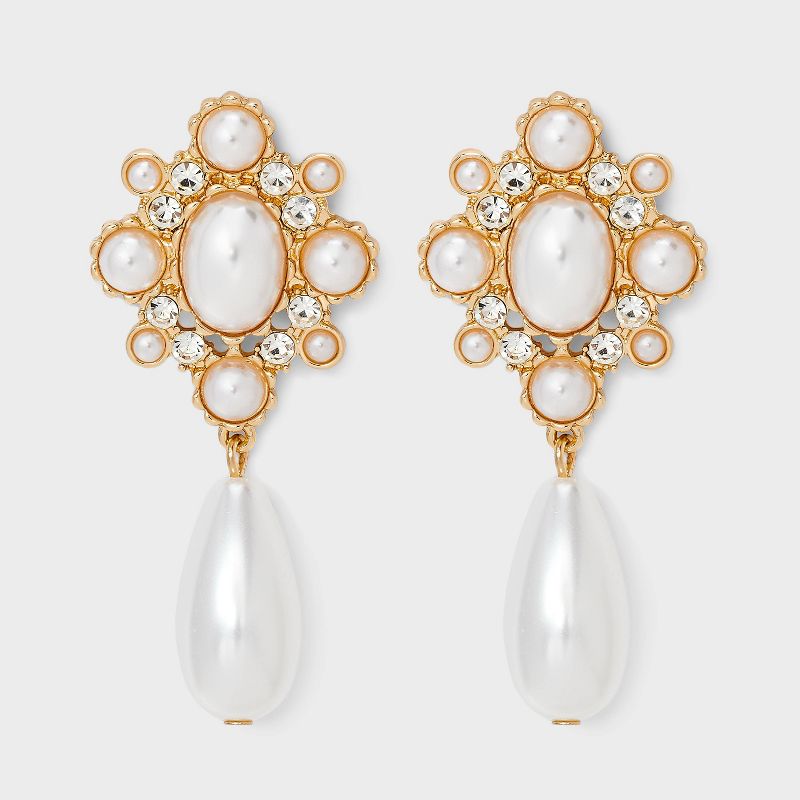 Gala Pearl Drop Earrings - A New Day™ Pearl/Gold