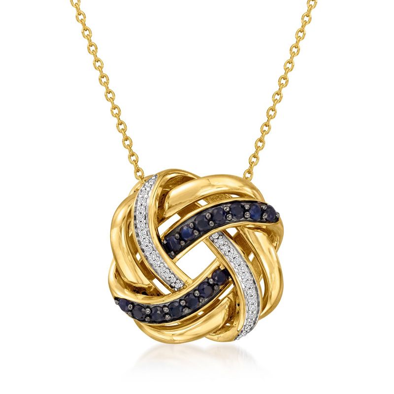 Ross-Simons 0.60 ct. t.w. Sapphire and .11 ct. t.w. Diamond Love Knot Pendant Necklace in 18kt Gold Over Sterling Size 18