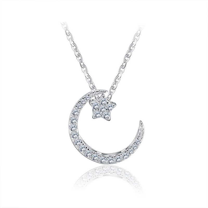 Moon Star Pendant Necklace Women Sterling Silver Clear Cz Ginger Lyne Collection