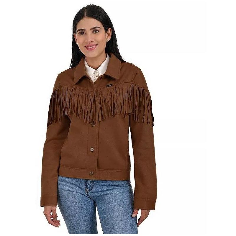 Wrangler Women's Western Style Fringed Jacket WRDO23123, X Large, Brown