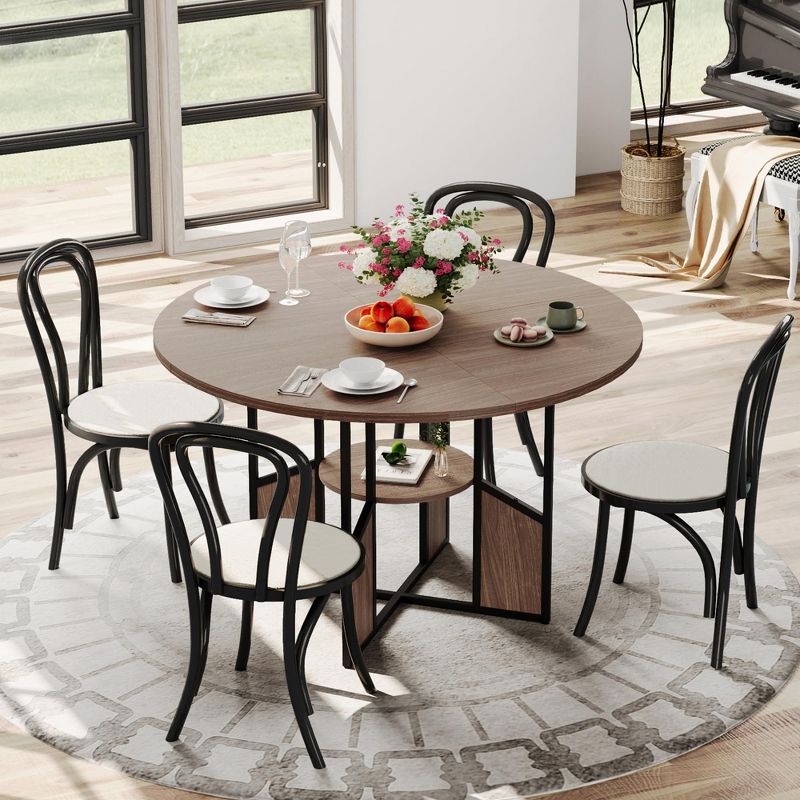 Round Dining Table for 4-6 People, 59" Kitchen Dining Room Circle Dinner Table with Storage Shelf, Space Saving Wood Kitchen & Dining Room Furniture