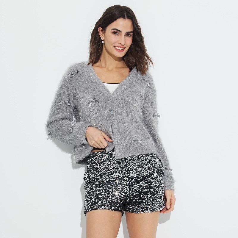 Women's Bow Embellished Cardigan - Wild Fable™ Gray S