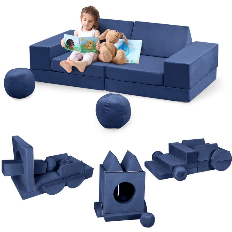 Kids Couch 12PCS, Modular Kids Play Couch for Inspiring Child Creativity, Child Sectional Sofa, Bedroom and Playroom Furniture for Toddlers Reading