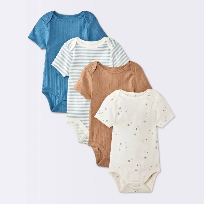 Baby Boys' 4pk Short Sleeve Ribbed Bodysuits - Cloud Island™ Newborn