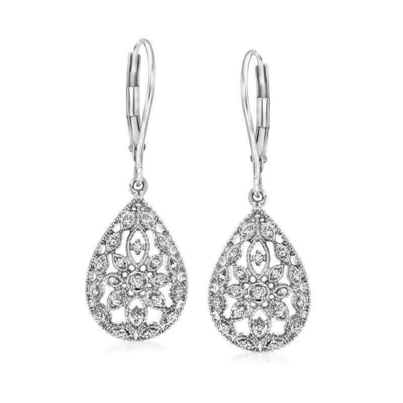 Ross-Simons 0.10 ct. t.w. Diamond Openwork Teardrop Earrings in Sterling Silver