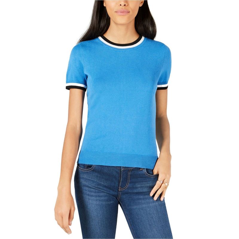 maison Jules Womens Ringer-Stripe Pullover Sweater, brightblue, XX-Large