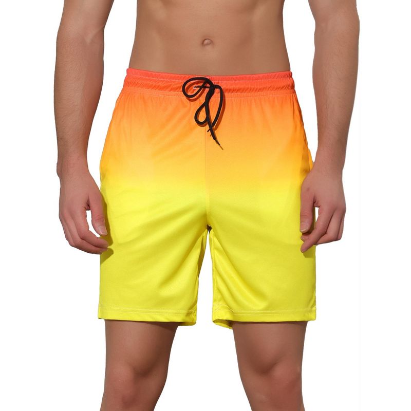Lars Amadeus Men's Drawstring Waist Colorful Pattern Hawaiian Swim Board Shorts Yellow 32