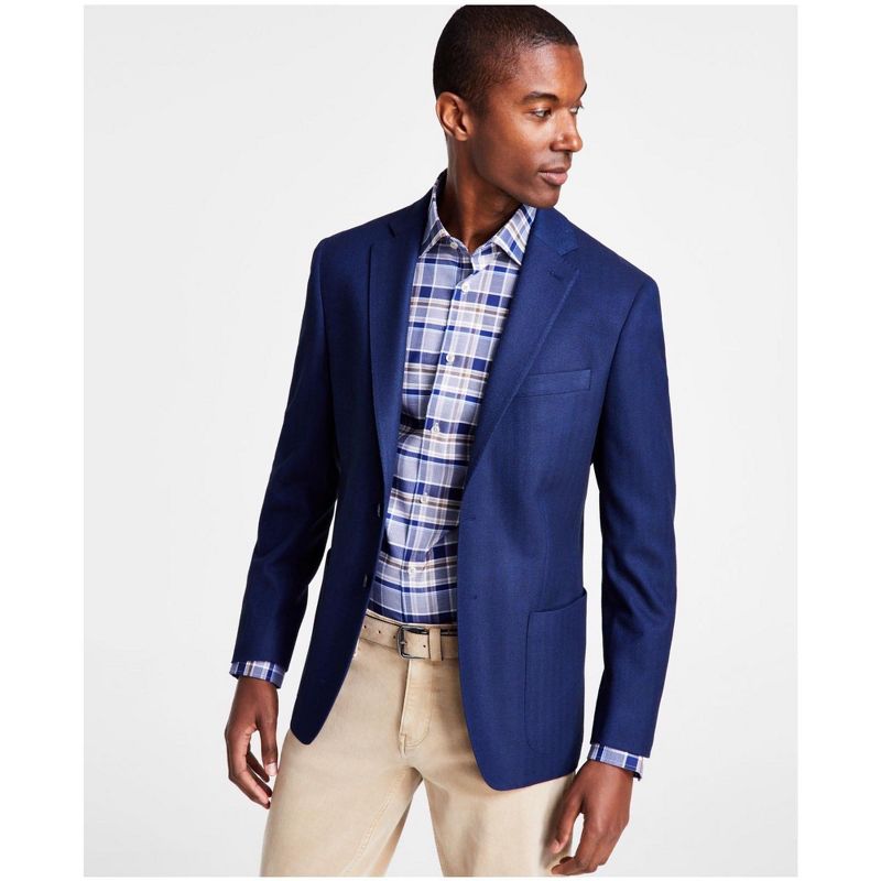 Michael Kors Mens Herringbone Two Button Blazer Jacket, darkblue, 38 Regular
