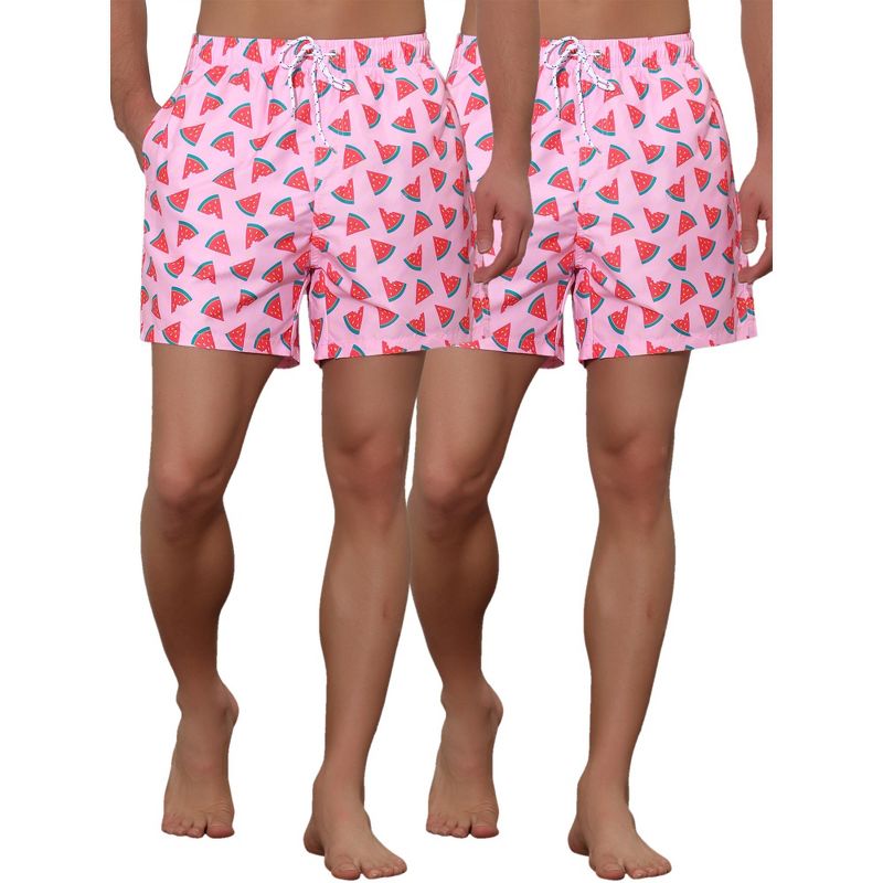 Lars Amadeus Men's Fruit Pattern Lightweight Beach Pool Summer Board Shorts 2 Pack Pink 30