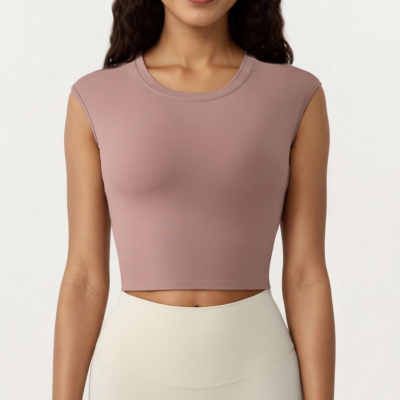 Anna-Kaci Active Women's Sleeveless Cropped Fitted Active Tank Top with Smooth Stretch Fabric and Crew Neckline - Medium, Mauve Pink