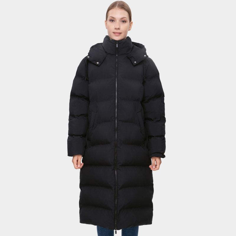 Rokka&Rolla Women's Long Seamless Puffer Coat Below Knee Maxi Jacket-Black, size Large