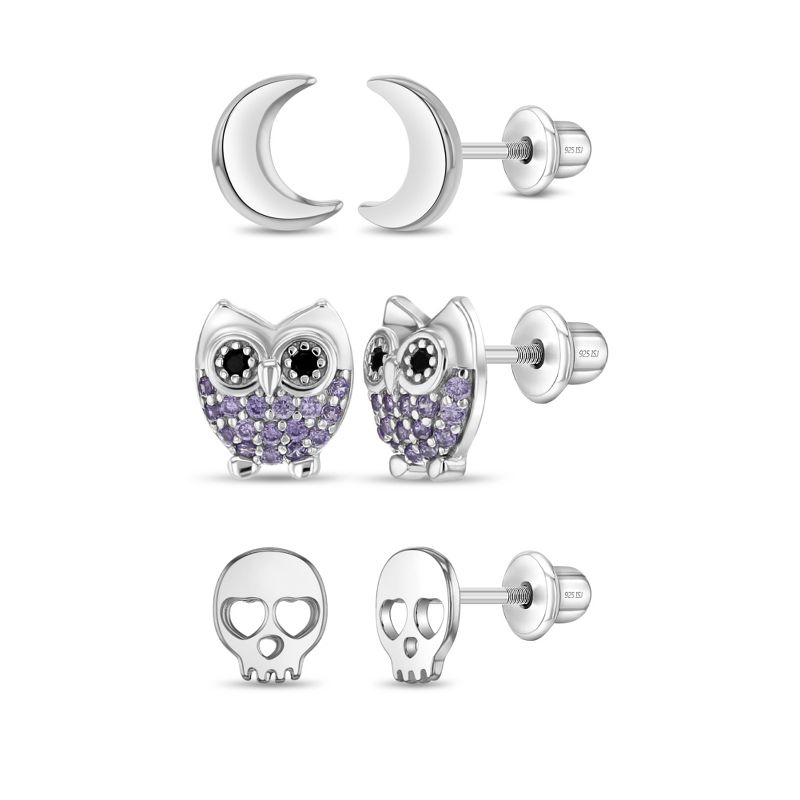 Girls' Mystic Eve Halloween Screw Back Sterling Silver Earrings Set - In Season Jewelry