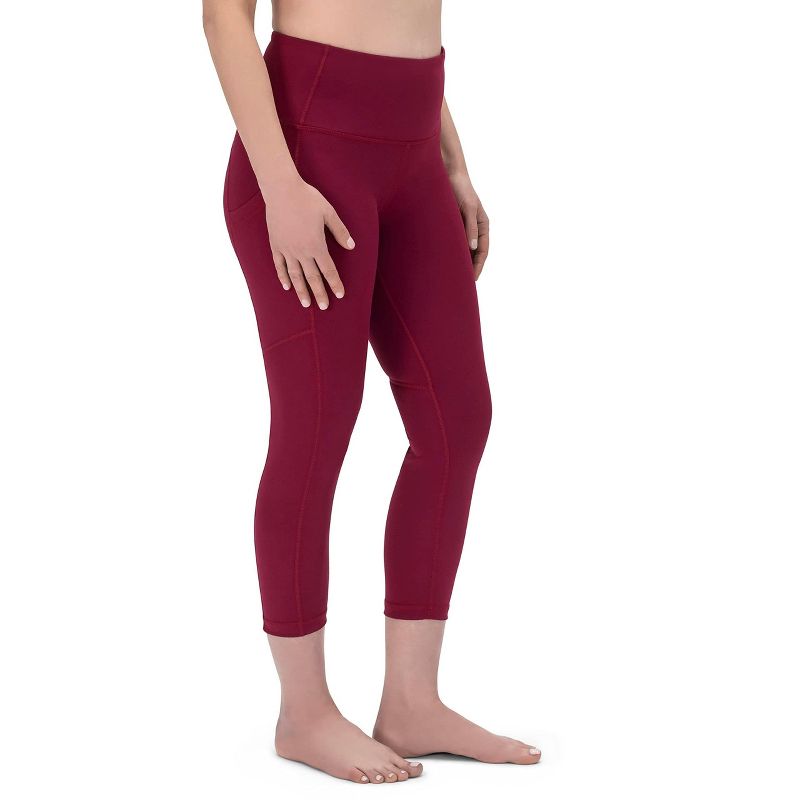ROCKY High Waisted Yoga Leggings, 22" inseam - CAPRI, Workout Running Activewear Tummy Control Leggings for Women (22" inseam Capri, Burgundy M)