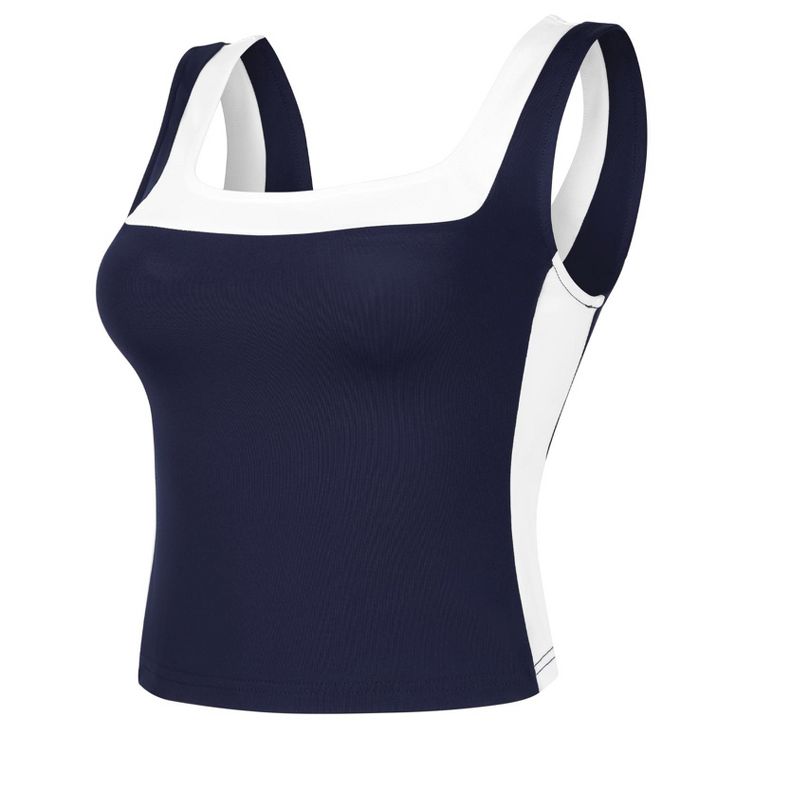 INSPIRE CHIC Women's Sleeveless Square Neck Crop Color Block Sports Summer Tank Top Medium Navy