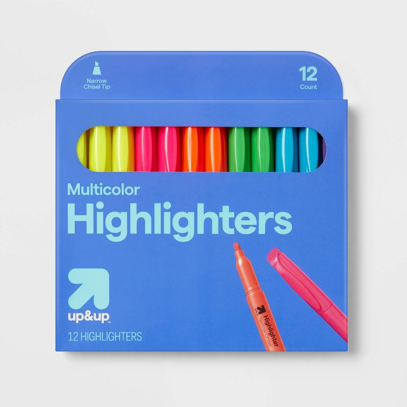 Highlighters Narrow Chisel Tip Multicolor 12ct - up&up™: Fine Point School Supplies, Kids Art, Office Markers