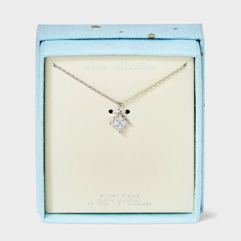 Silver Plated Cubic Zirconia Marquis Pendant Necklace - A New Day™ Silver