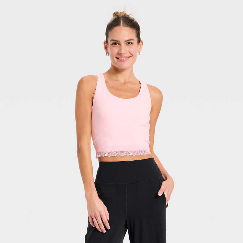 Women's Everyday Soft Lace Trim Racerback Tank Top - All In Motion™ Pink M