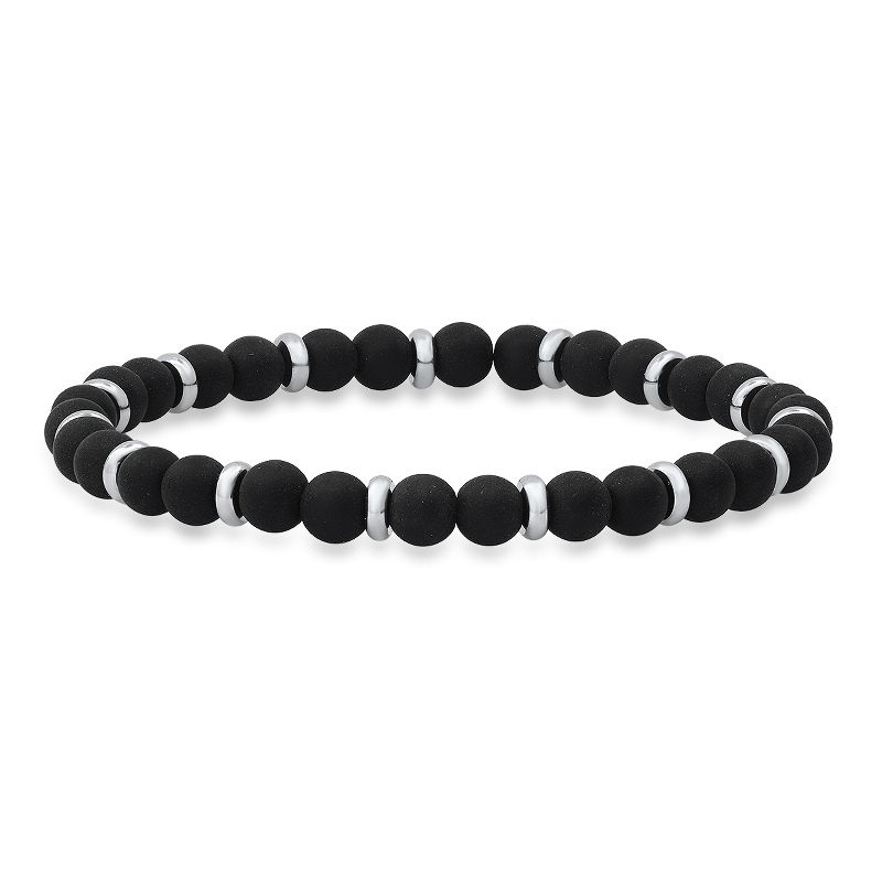 Steeltime Men's black lava and stainless steel beaded bracelet. Color Options: Black, Brown