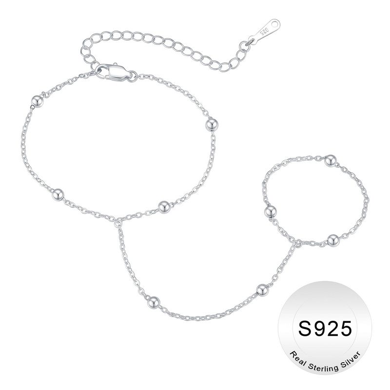 Turandoss S925 Sterling Silver Hand Chain Bracelet for Women - Dainty Silver Link Chain Bracelet, Finger Rings Bracelets, Christmas Gifts, 6+2Inches