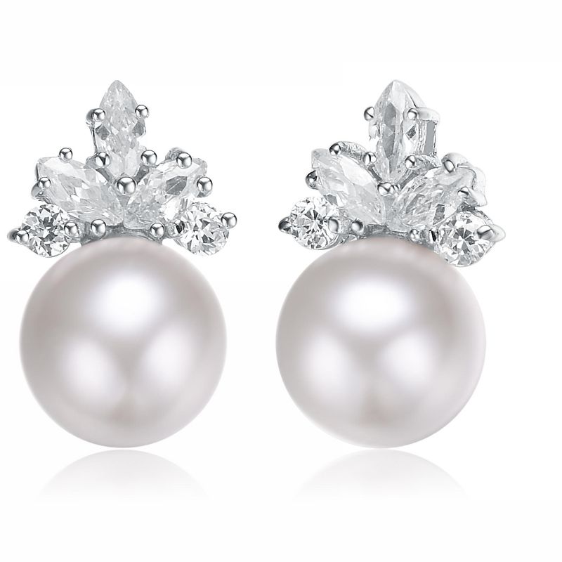 Guili Marquise Elegance Cubic Zirconia Sterling Silver Rhodium Plated 10mm White Mother of Pearl Earrings for a Delicate Luxe Look Shine