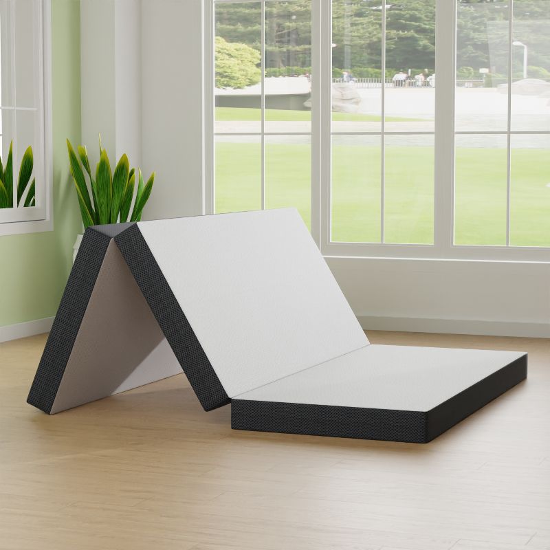 FDW 4 inch Queen Folding Mattress Tri Fold Memory Foam Mattress Topper Foldable Mattress Topper with Washable Cover for Camping, Guest, Floor RV