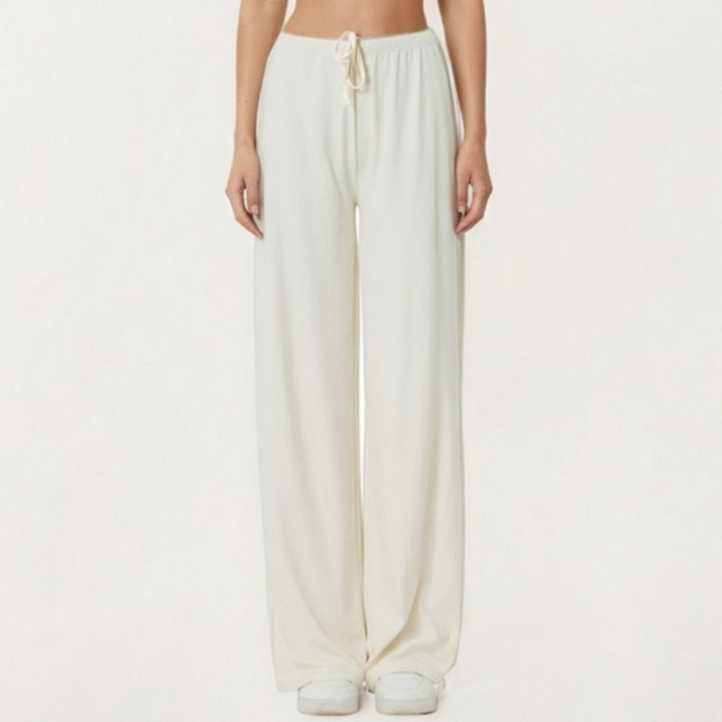 Anna-Kaci Active Women's High Waist Wide Leg Lounge Pants with Soft Stretch Fabric Adjustable Drawstring Waistband - X Large, Off White