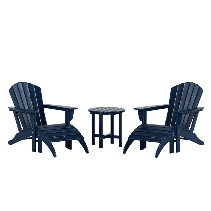 WestinTrends Dylan HDPE Outdoor Patio Adirondack Chairs with Ottomans and Side Table (5-Piece Conversation Set), Navy Blue
