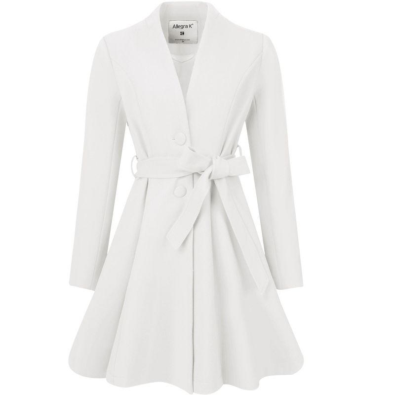 INSPIRE CHIC Women's Vintage Collarless Winter Elegant A-Line Coats with Belt White Large