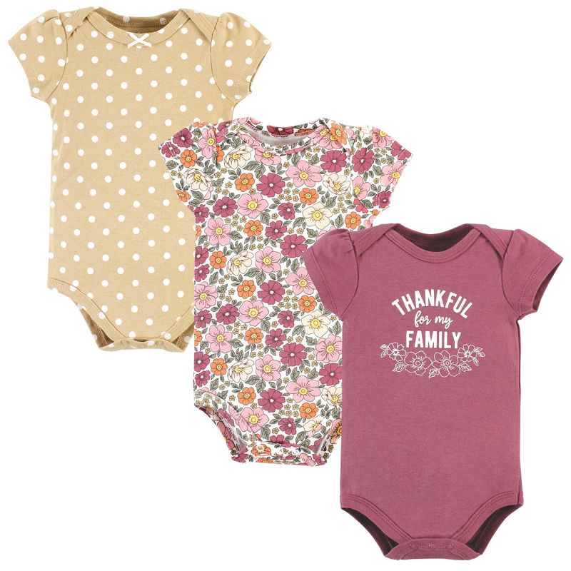 Hudson Baby Infant Girl Cotton Bodysuits, Thankful Floral, 0-3 Months