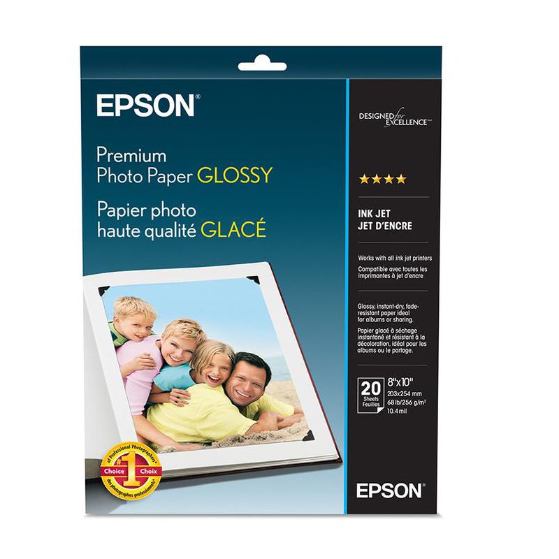 Epson Premium Photo Paper Glossy, 8" x 10", 20 sheets