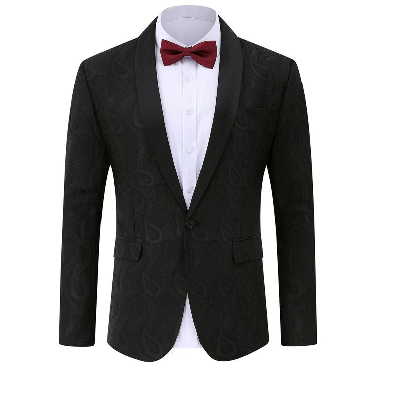 Men's Paisley Tuxedo Jacket Shawl Lapel One Button Suit Jacket Floral Blazer for Dinner Wedding Prom Party Black M