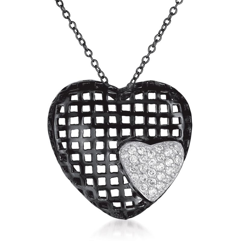 Guili Halloween Cubic Zirconia Sterling Silver Black Plated Heart Shape Lace Pendant