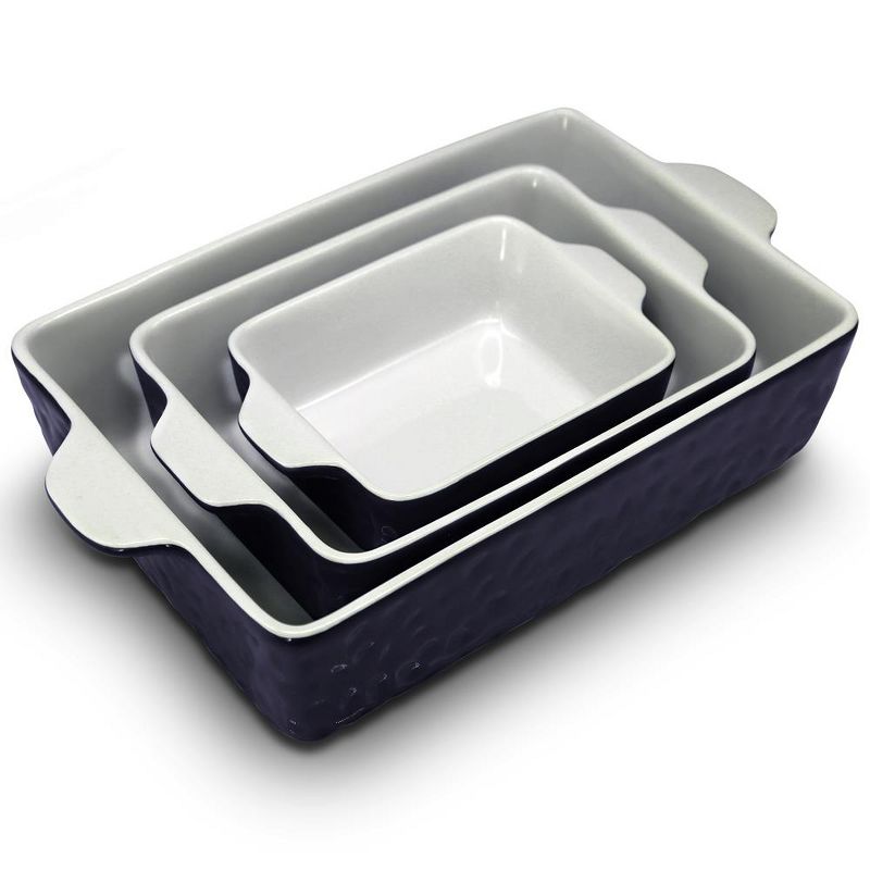 NutriChef 3-Pcs. Rectangular Ceramic Bakeware Set - Durable Non-Stick Ceramic Baking Pans, Dishwasher Safe (Royal Blue)