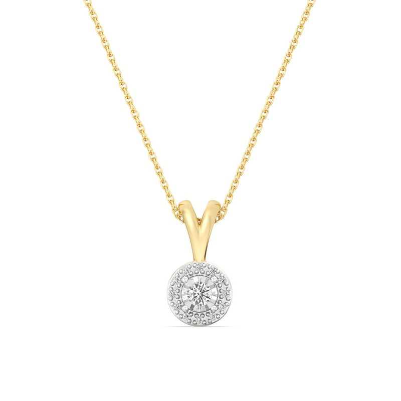 Itsy Bitsy by Gilded 1/10 ct t.w. Lab-Grown Diamond Round Halo Pendant Necklace with Micro V-Prong Setting in 14KT Gold Plated Silver, 18" Chain