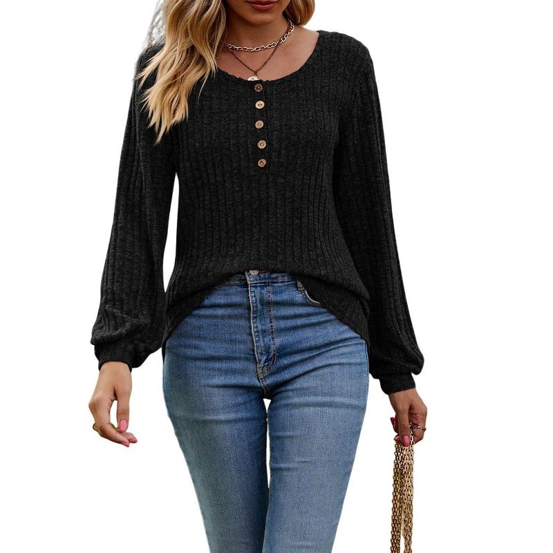 Button Up Sweater for Women Fall Lightweight Knit Pullover Sweaters Long Sleeve Henley Shirts Crewneck Tunic Tops