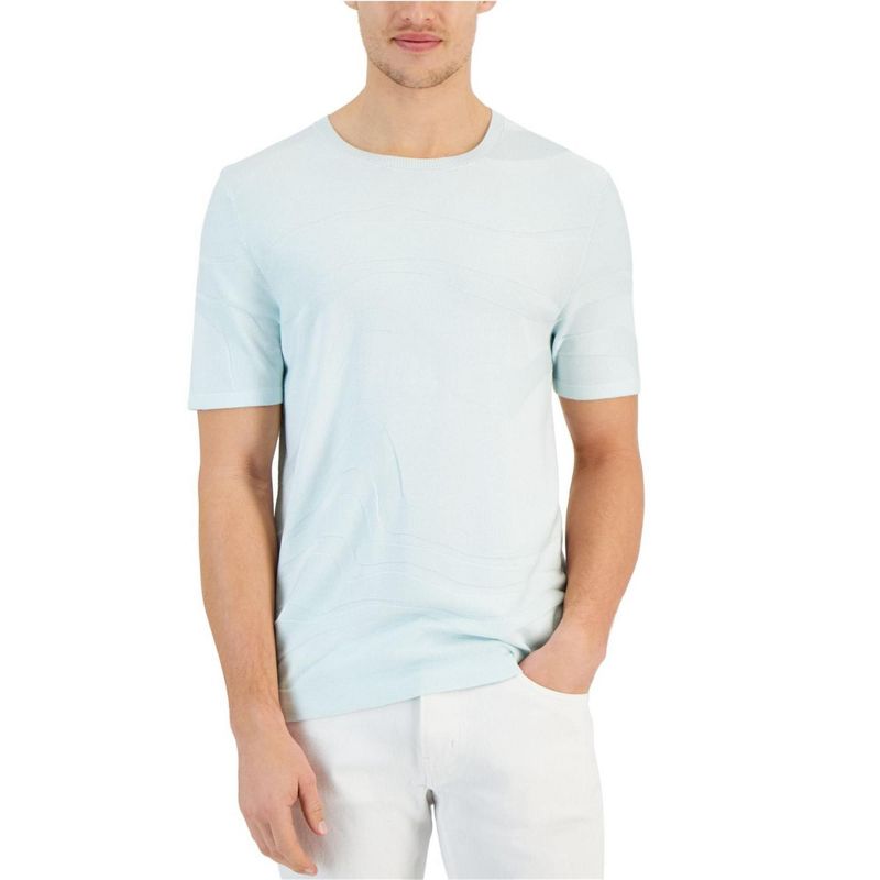 Alfani Mens Tonal Wave Jacquard Pullover Sweater, ltpasgrn, XX-Large