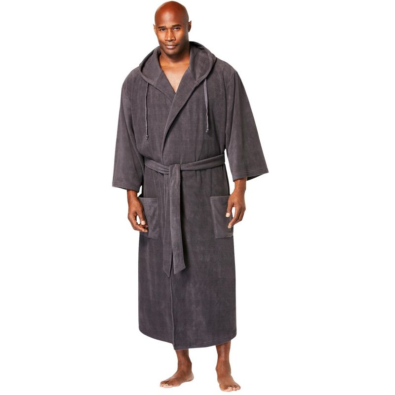 KingSize Hooded Microfleece Maxi Robe With Front Pockets - L/XL, Charcoal