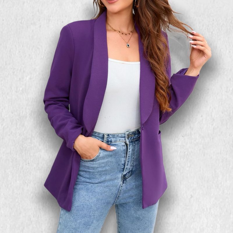 Blazer Jackets for Women Open Front Long Sleeve Work Office Casual Blazers with Pockets/Dark Purple S