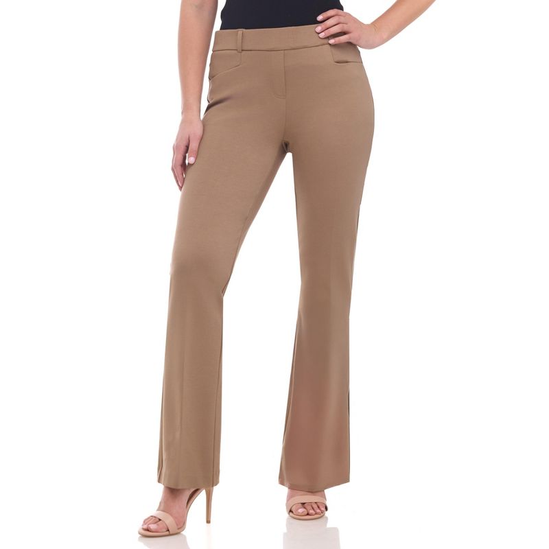 Rekkuna Women's Pull-On Bootcut Work Pants – Mid-Rise Stretch Office Slacks with Front Pockets and Belt Loops - Dark Sand, X Large
