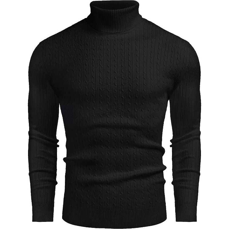 COOFANDY Men's Slim Fit Turtleneck Sweater Casual Twist Patterned Pullover Knitted Sweaters Black XL