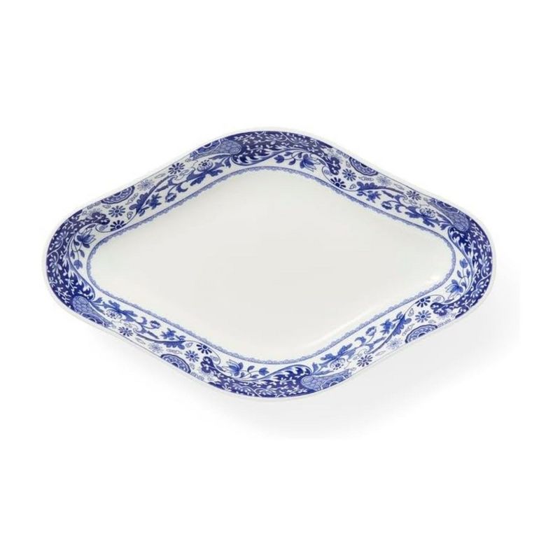 Spode Blue Italian Brocato Diamond Dish - 8.5-Inch Porcelain Serving Piece with Bold Cobalt Blue Border, Decorative Table Dish