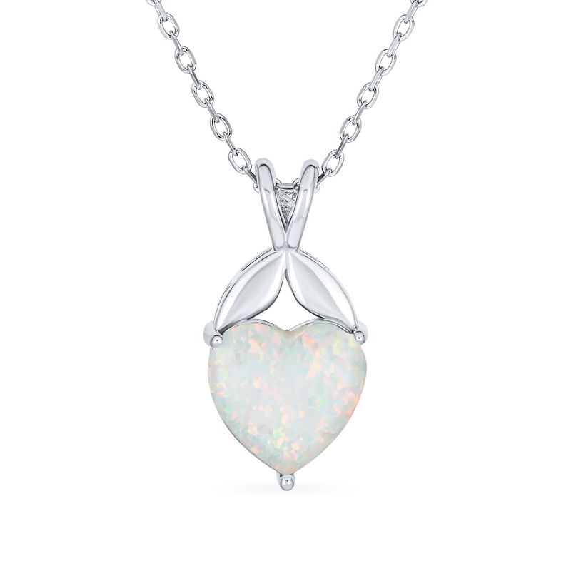 Bling Jewelry Opulence White Created Opal Solitaire Heart Pendant Necklace .925 Sterling Silver