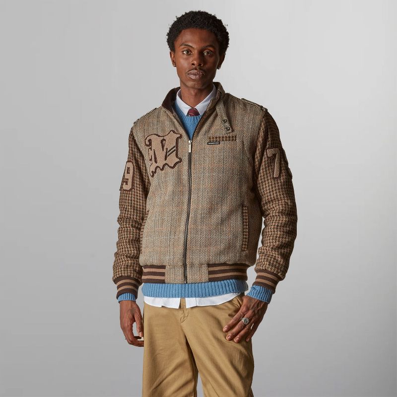 Members Only Men's Tweed Varsity Jacket- Beige- Small