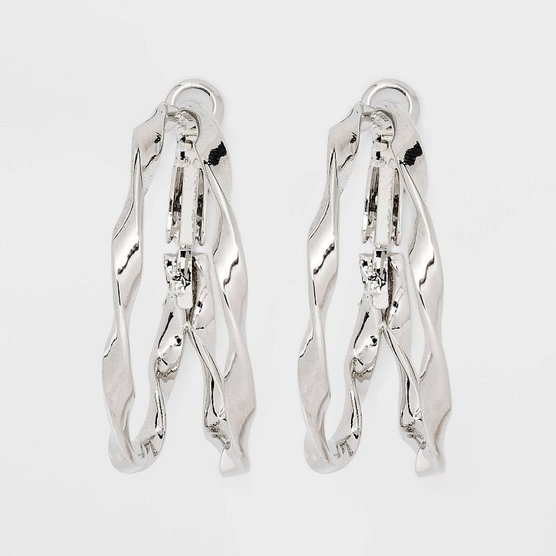 Two Row Wavy Hoop Earrings - Universal Thread™ Silver: Nickel-Free, Recycled Iron, Clip-In Clasp