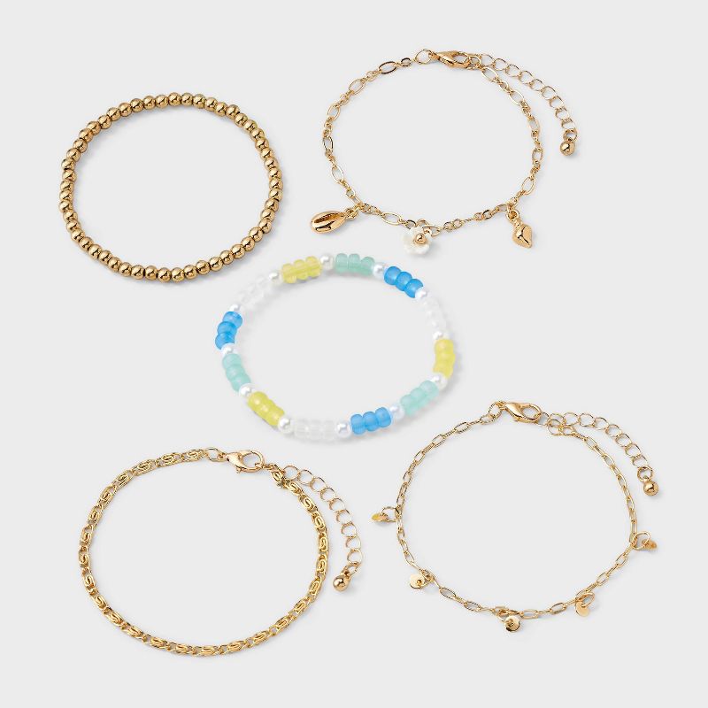Girls' 5pk Mixed Bracelet Set with Flower Charm - art class™