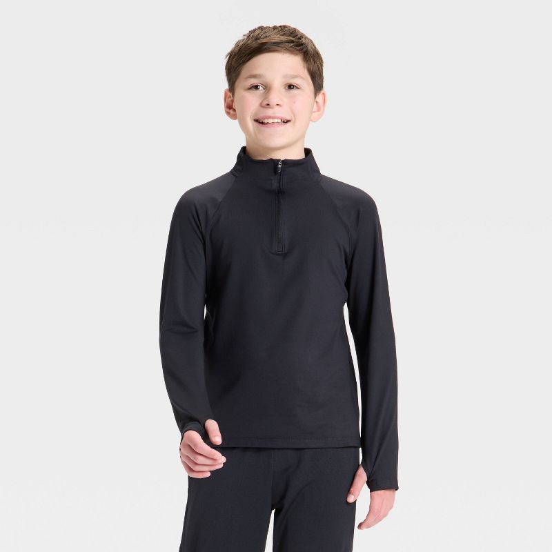 Boys' Soft Stretch 1/4 Zip Pullover - All In Motion™ Black L